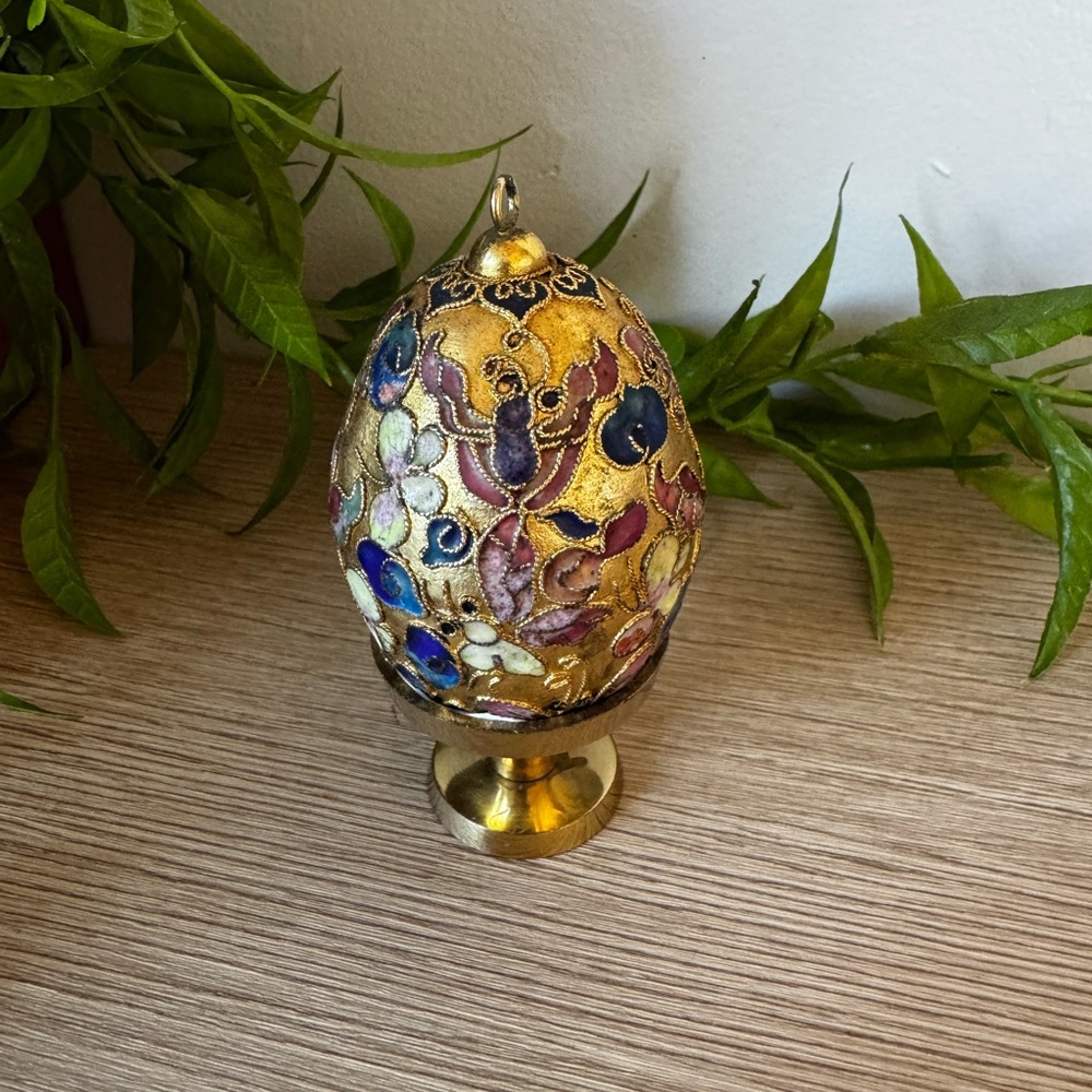 Ornate Gold and Multicolor Decorative Cloisonne Egg